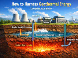 geothermal energy flow chart diagram showing underground heat, steam turbine, and generator process